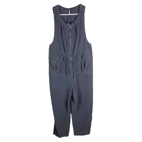 Free People Pants - FREE PEOPLE Charcoal Gray Zip Front Pocket Cotton Sleeveless Crop Jumpsuit 12